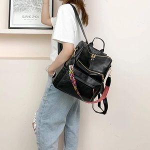 Black vegan leather and nylon  zipper detail mini backpacks